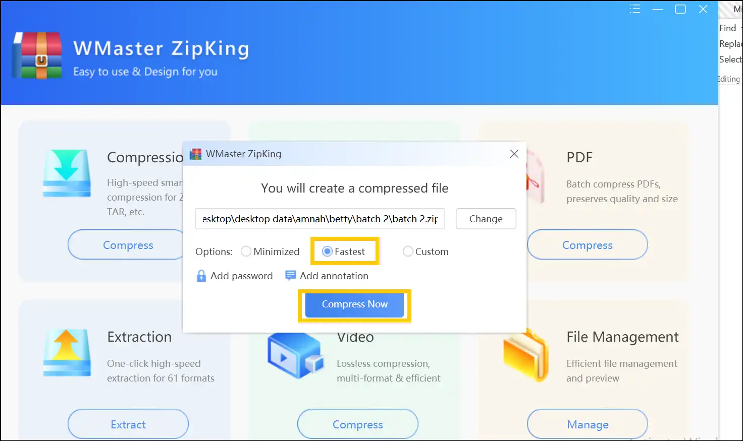 Select Fastest to create a ZIP file on Windows with Zipking