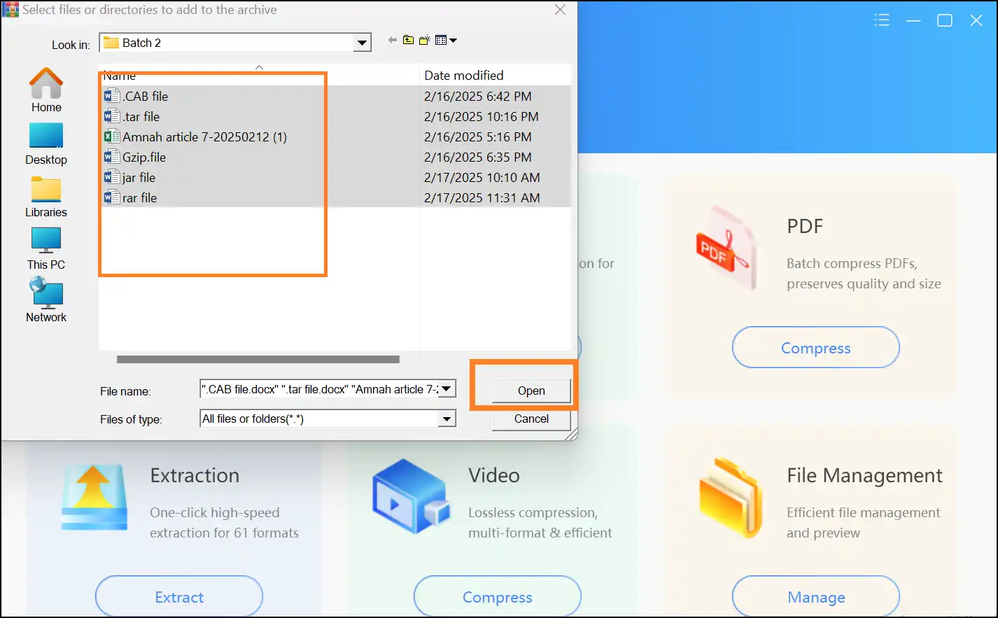 Select files to make a ZIP archive on Windows