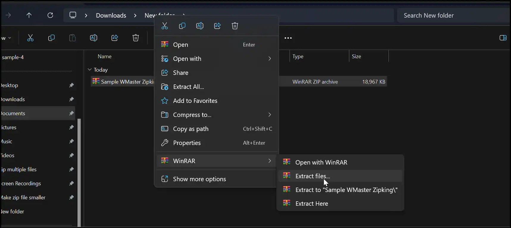 Extract zip file content to make zip file smaller with WinRAR