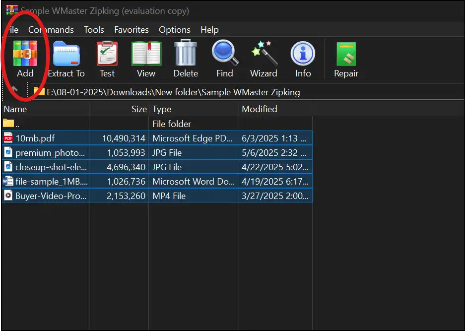 Launch WinRAR and add files to make zip file smaller
