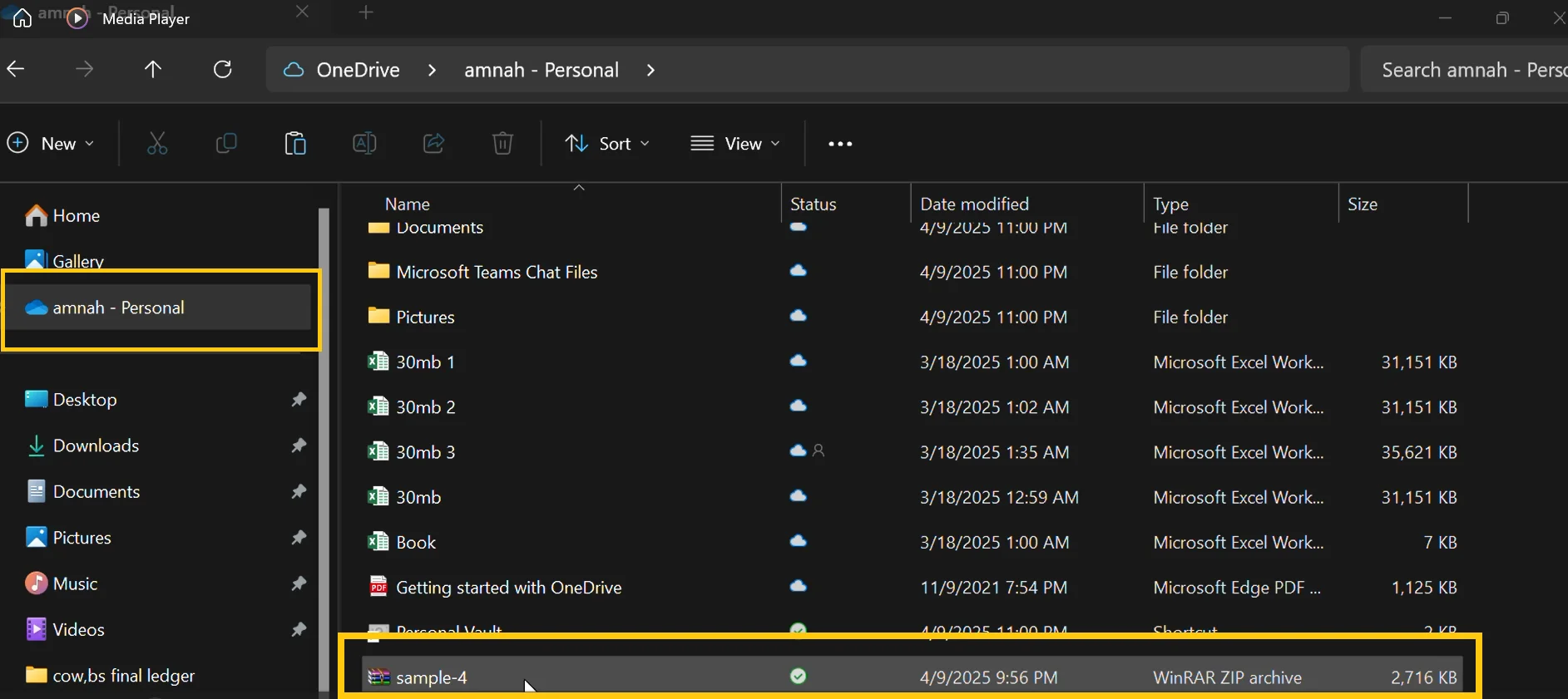 Open your Onedrive folder and select zip file