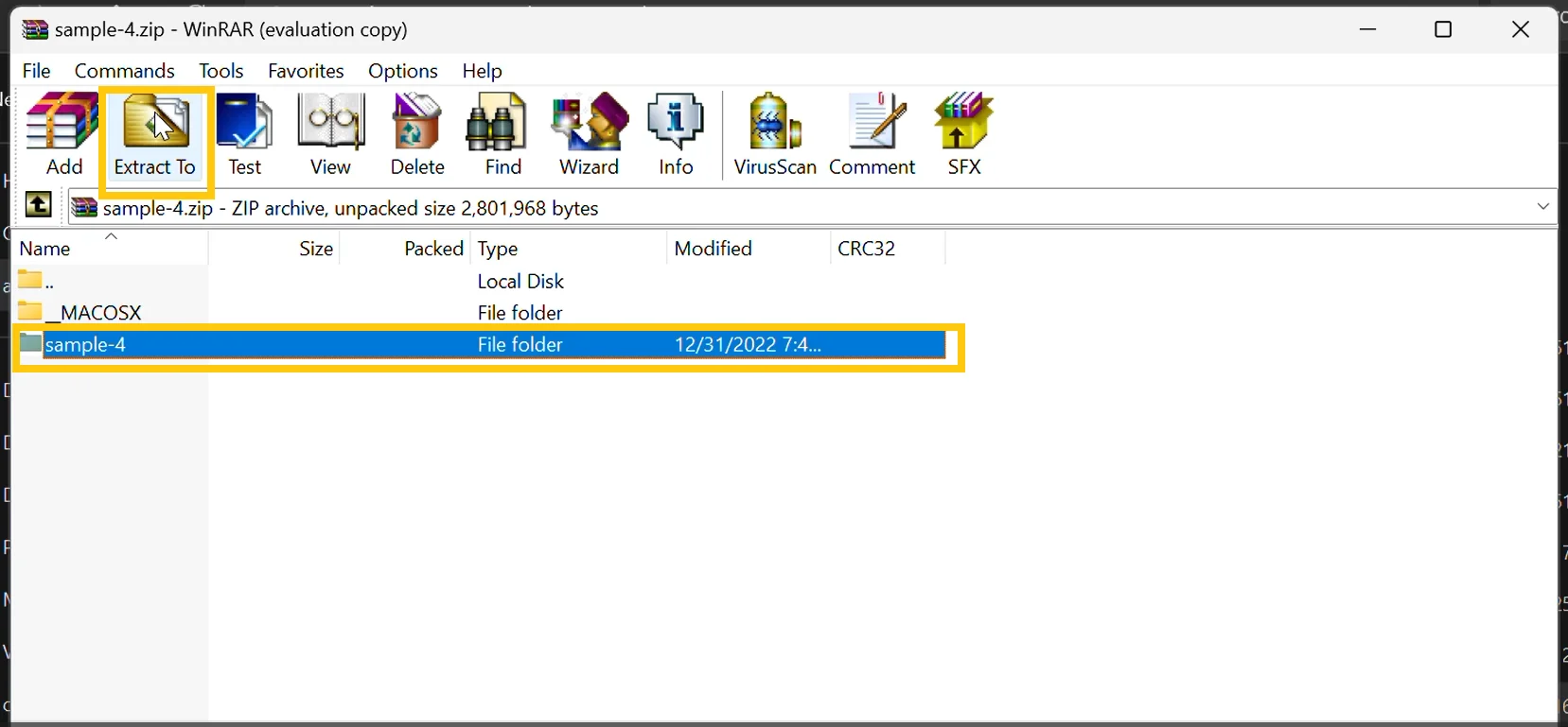 Select folder and tap on Extract To to open the zip file
