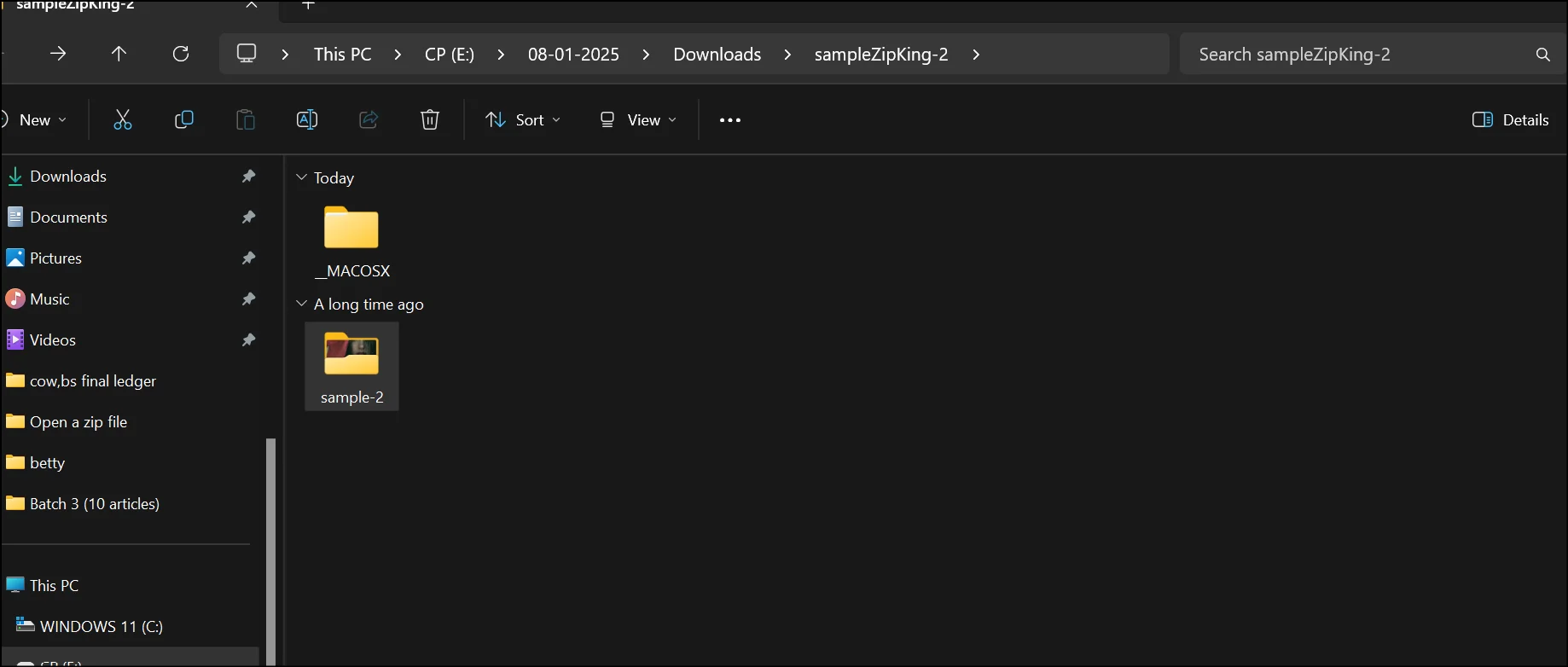 Find the extracted folder of zip file to the chosen destination