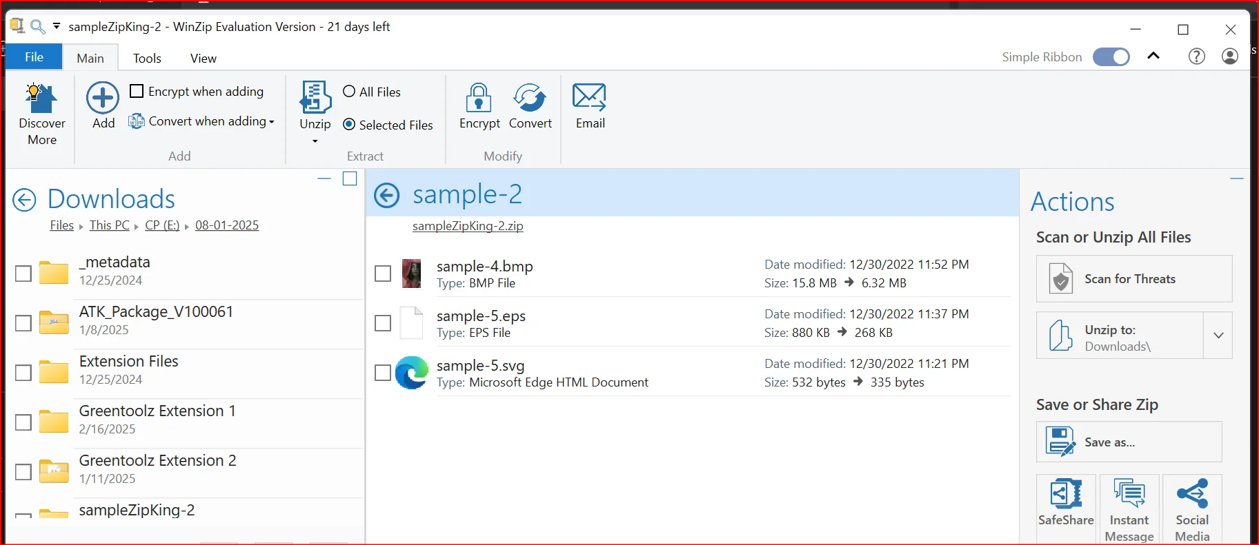 Preview the content of .zip file with WinZip