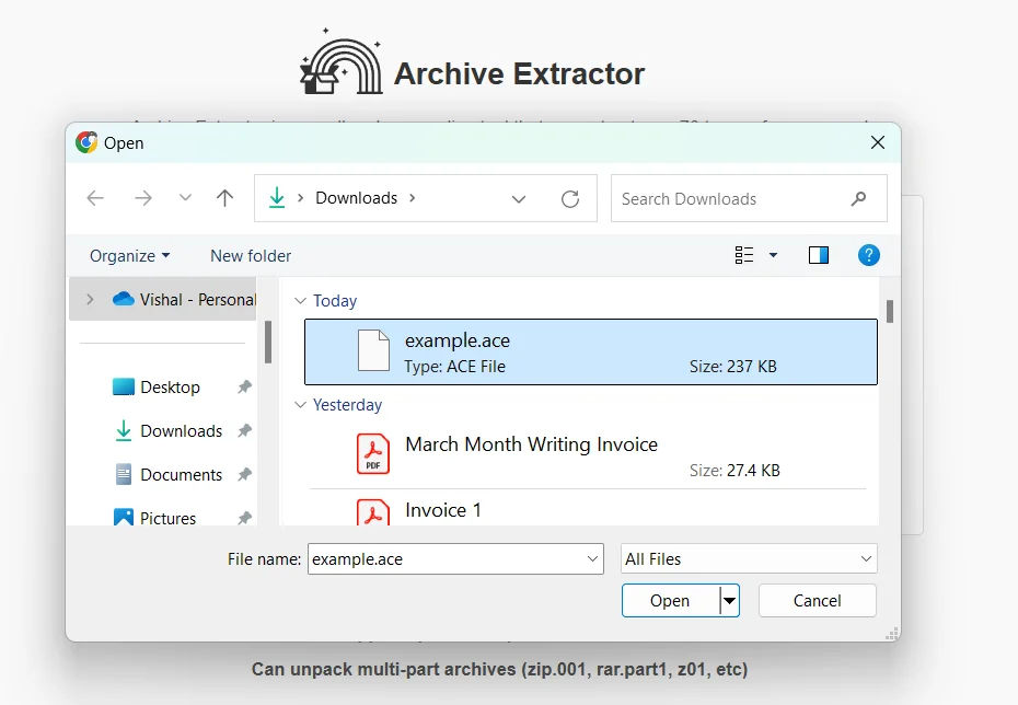 Upload the ace files