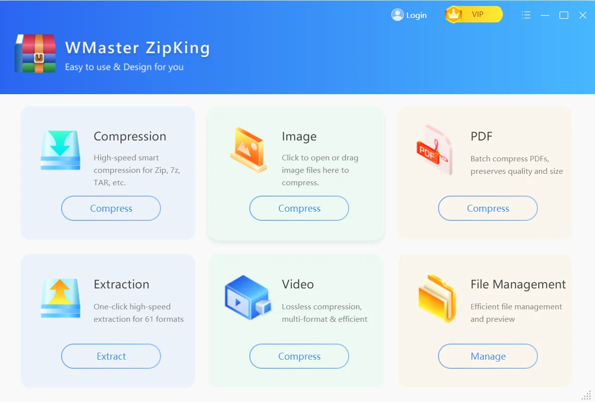 Open and enter into the main interface of ZipKing