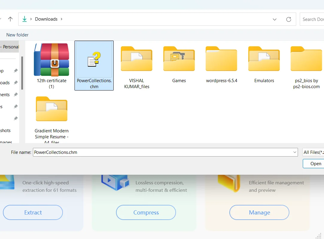 Selection-chm-file-for-extraction