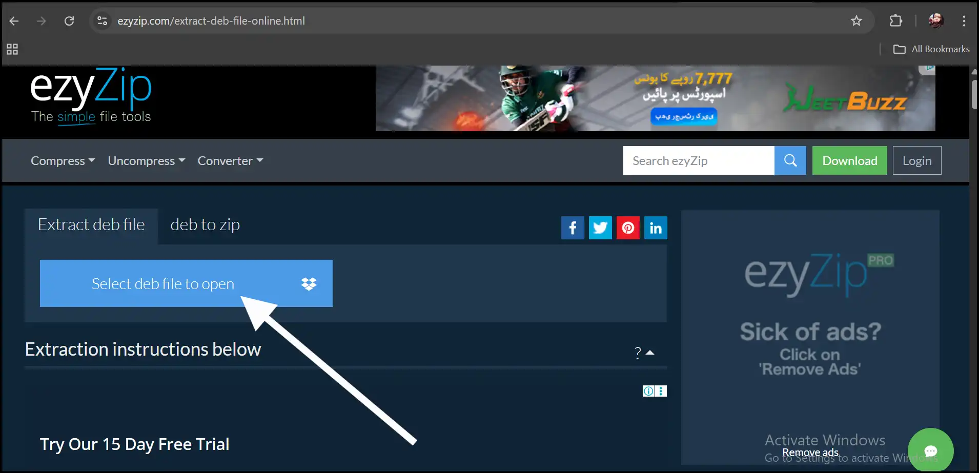 Visit ezyZip and select .DEB file to extract DEB file online