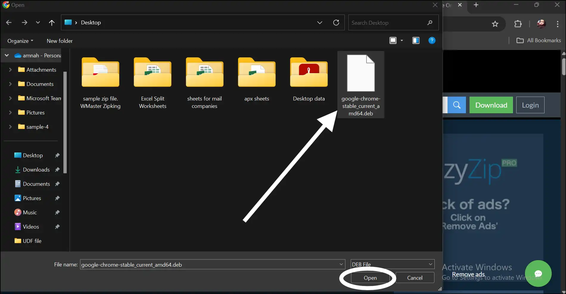 Select your DEB file to extract it online with ezyZip