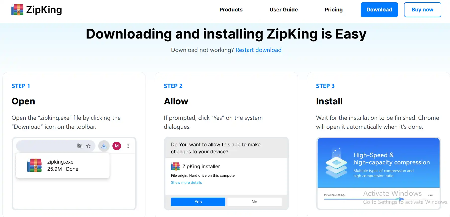 Download and install the ZipKing to open RAR file on Windows