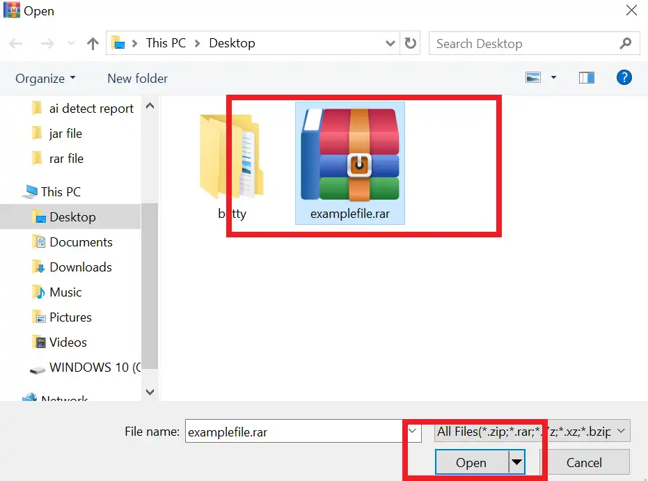 Select .rar file to extract it on Windows with WMaster ZipKing