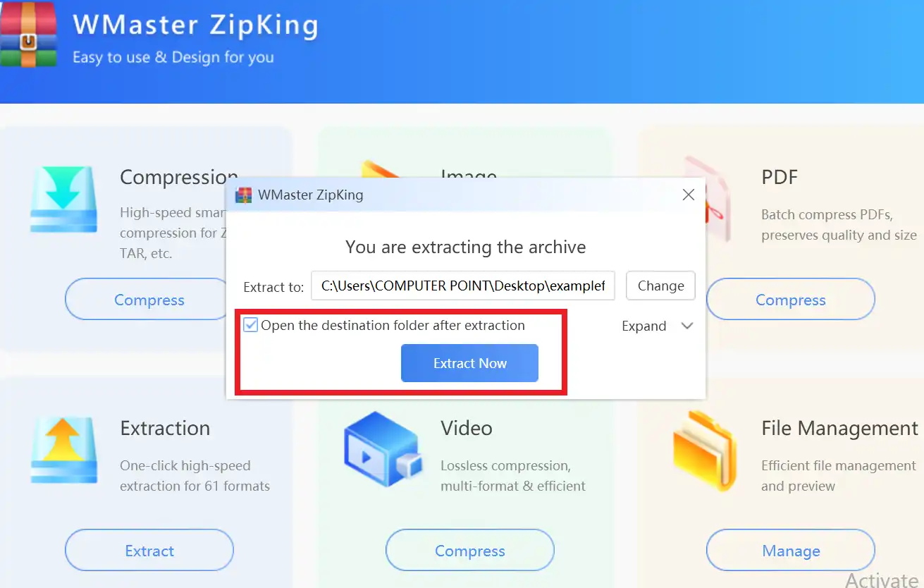 Extract RAR file with just a few clicks using WMaster ZipKing