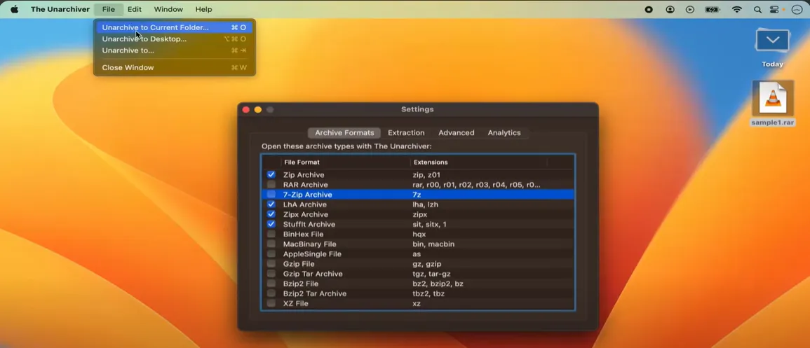 Select destination to unarchive RAR files on Mac