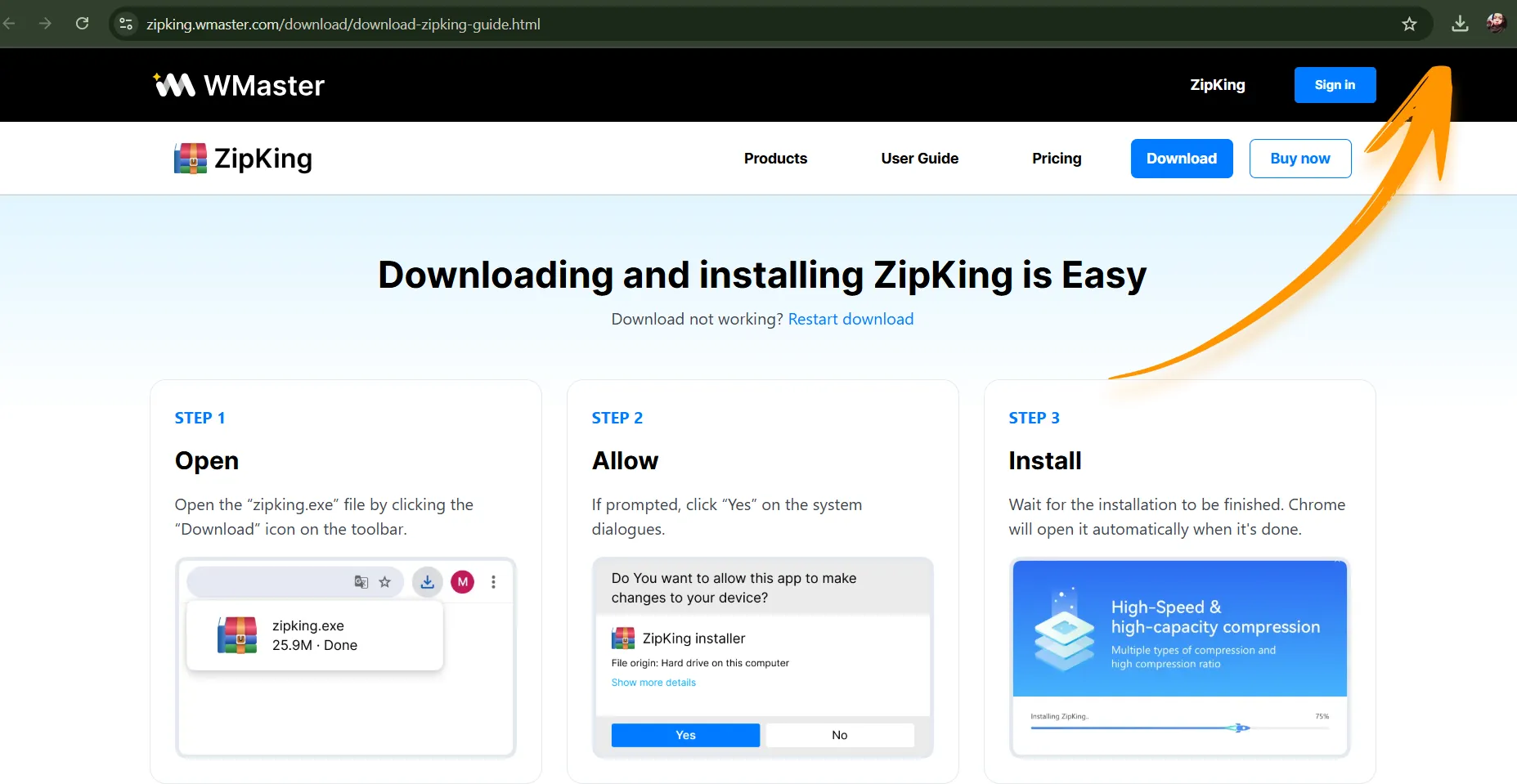 Follow the prompts to install & launch ZipKing to open .rar files on Windows 10 or 11