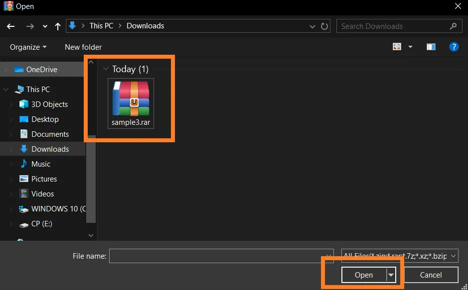 Select RAR files
