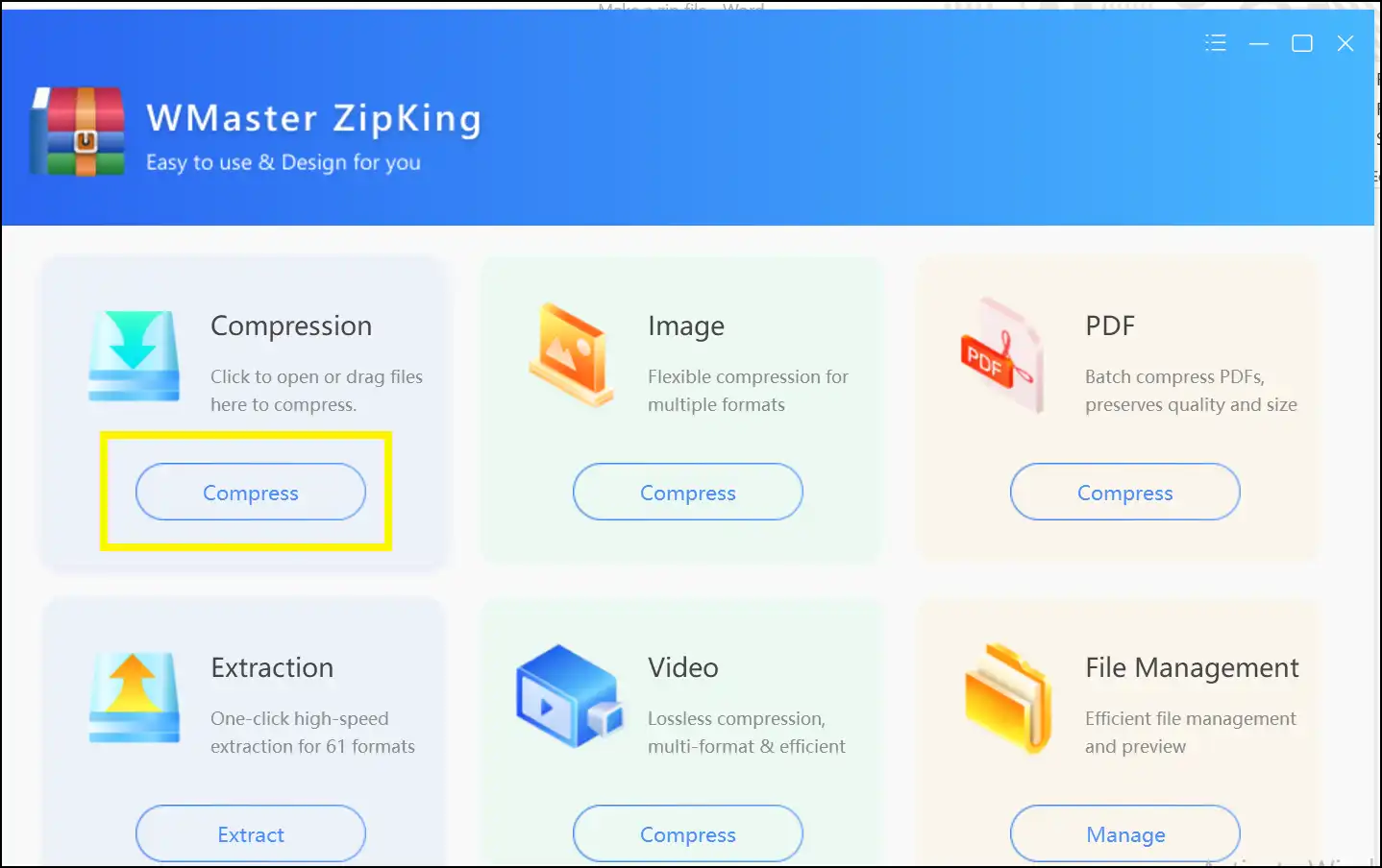 Press Compress and select files to make password-protected ZIP files