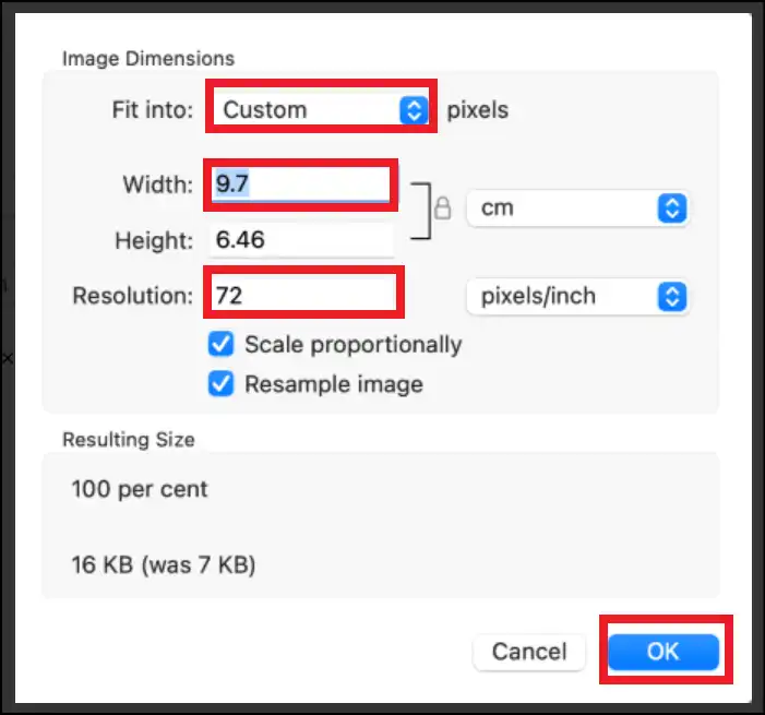 Set compression quality and dimensions for the compressed JPG file on Mac