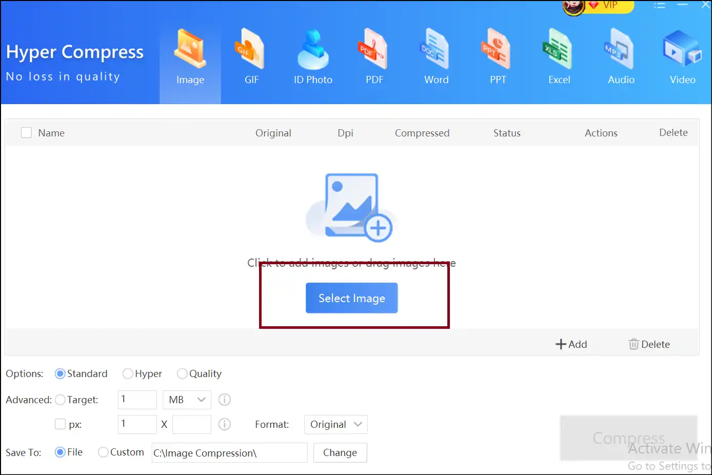 Select JPG image to reduce file size with ZipKing