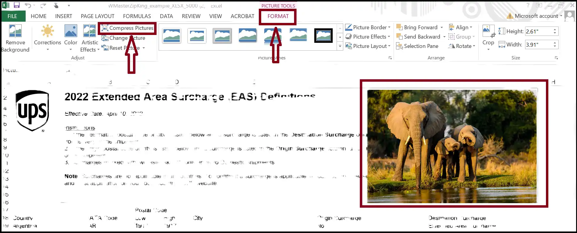 Select image and click Compress Pictures