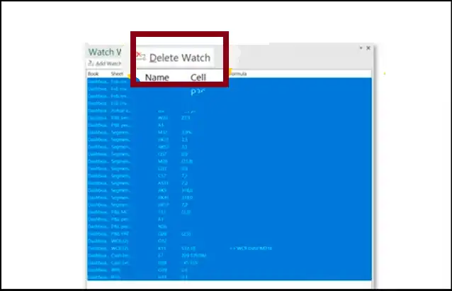 Delete Watches for reducing file size in excel format