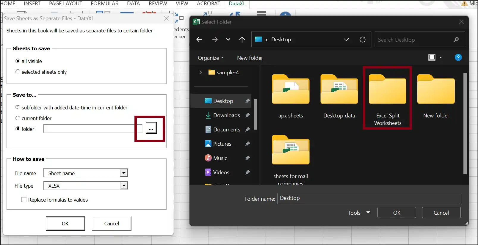 Create folder to keep your split files together