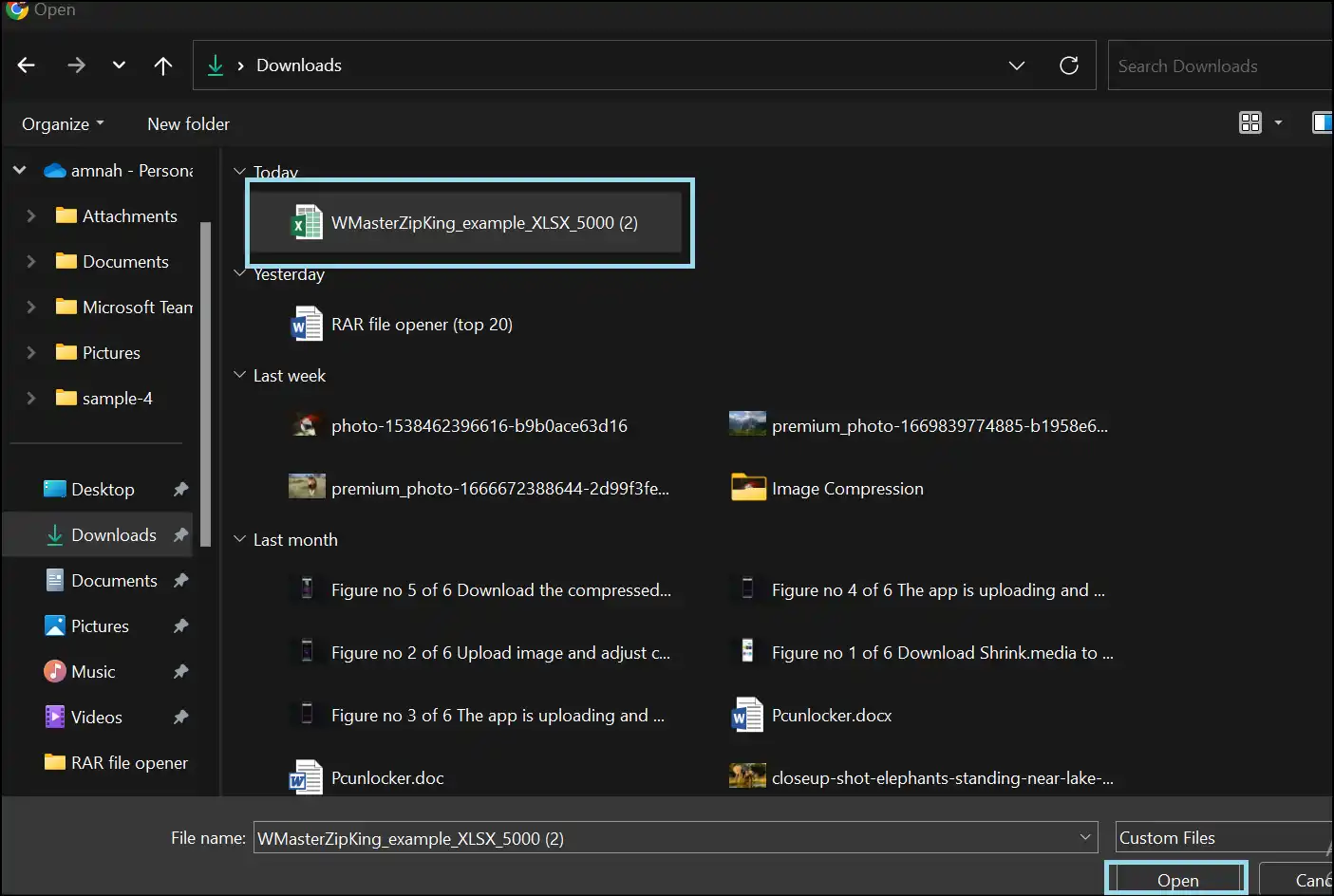 Select your Excel file and click Open to upload file on Clipcompress