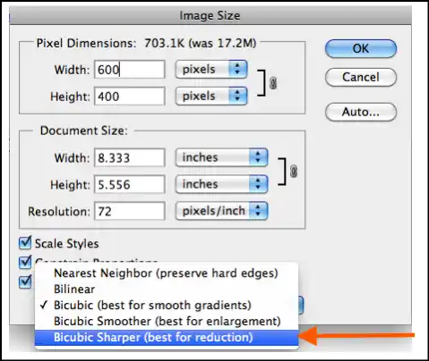 Select resampling option to keep the image pixels sharp when reduce image size in KB