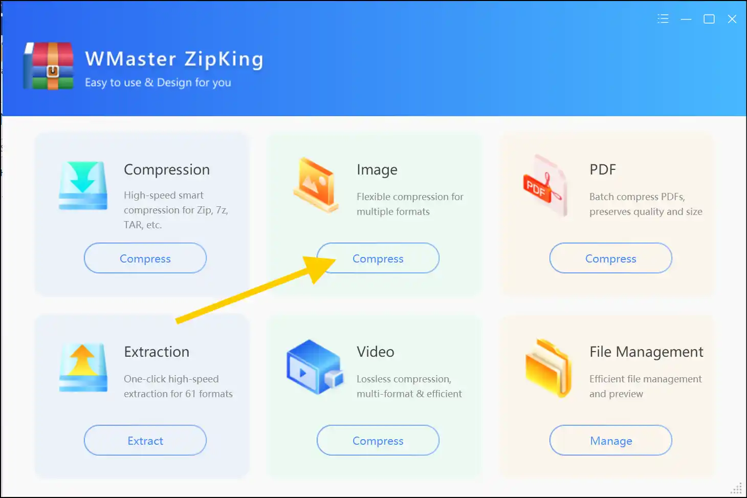 Tap on Compress to reduce image pixels on Windows with WMaster Zipking