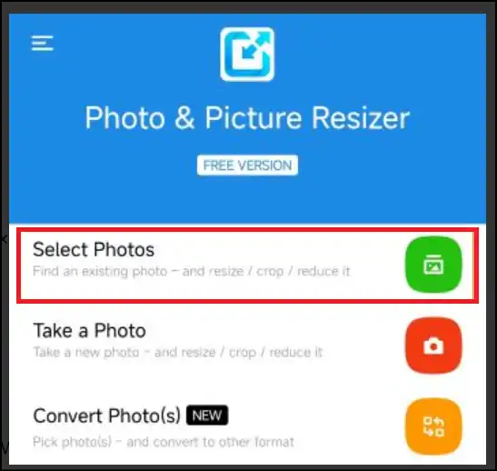 Navigate and select JPG images to compress through Android app