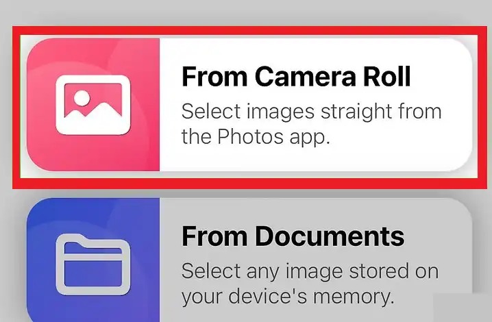Open app and select images to compress on iOS device