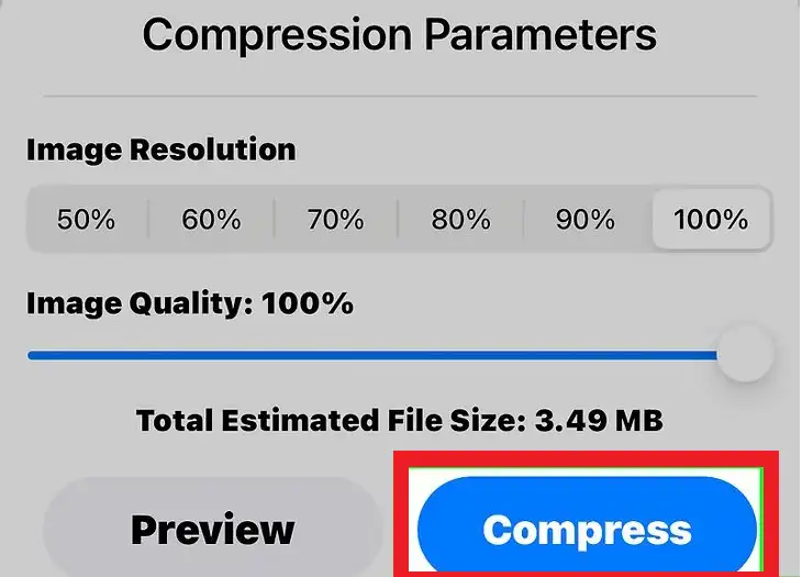 Select compression level and press compress to start the process