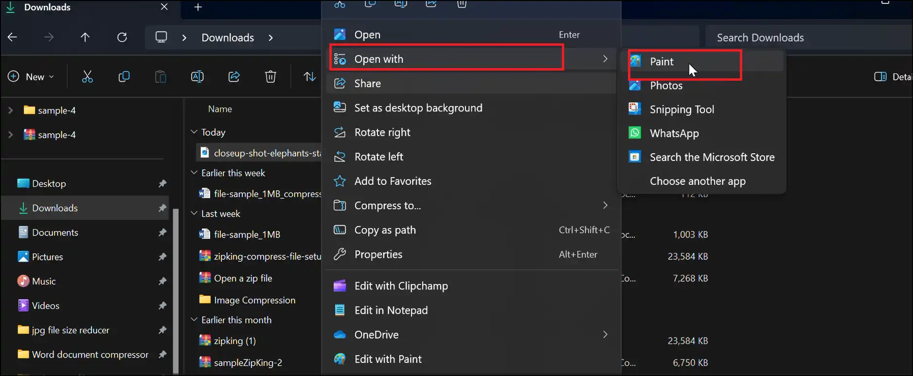 Right click on your JPG file to select Windows Paint app