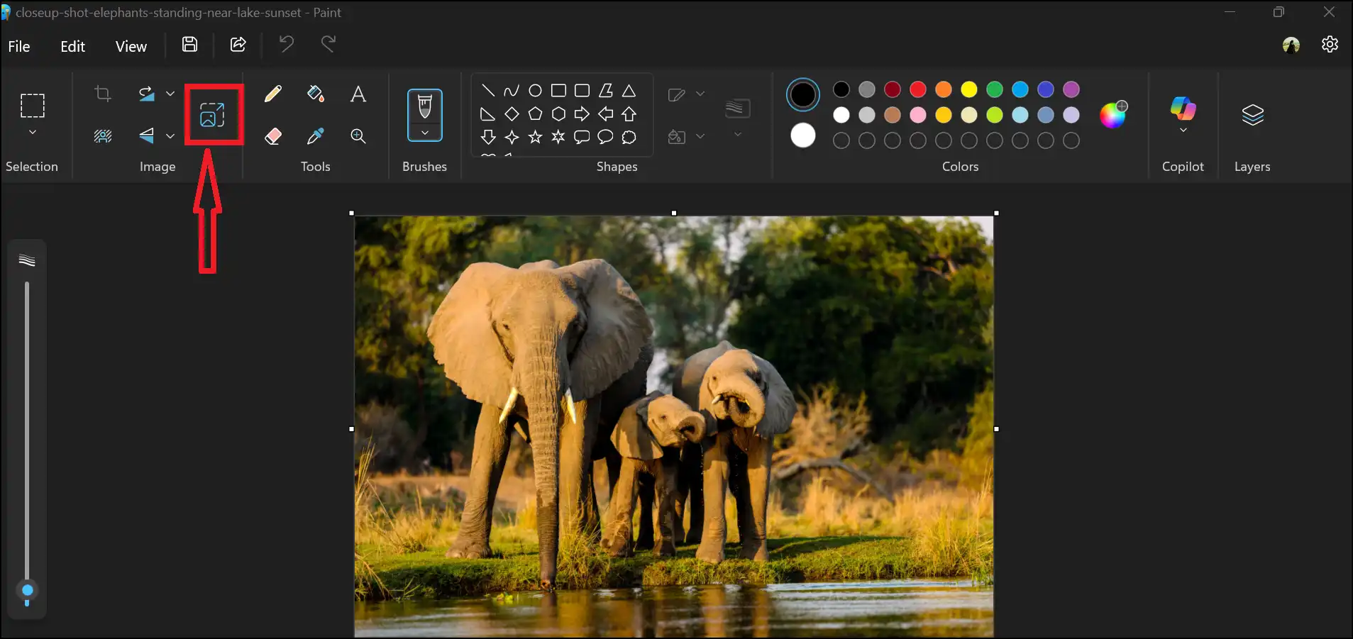 Tap on Image Resize option on Paint to compress JPG file