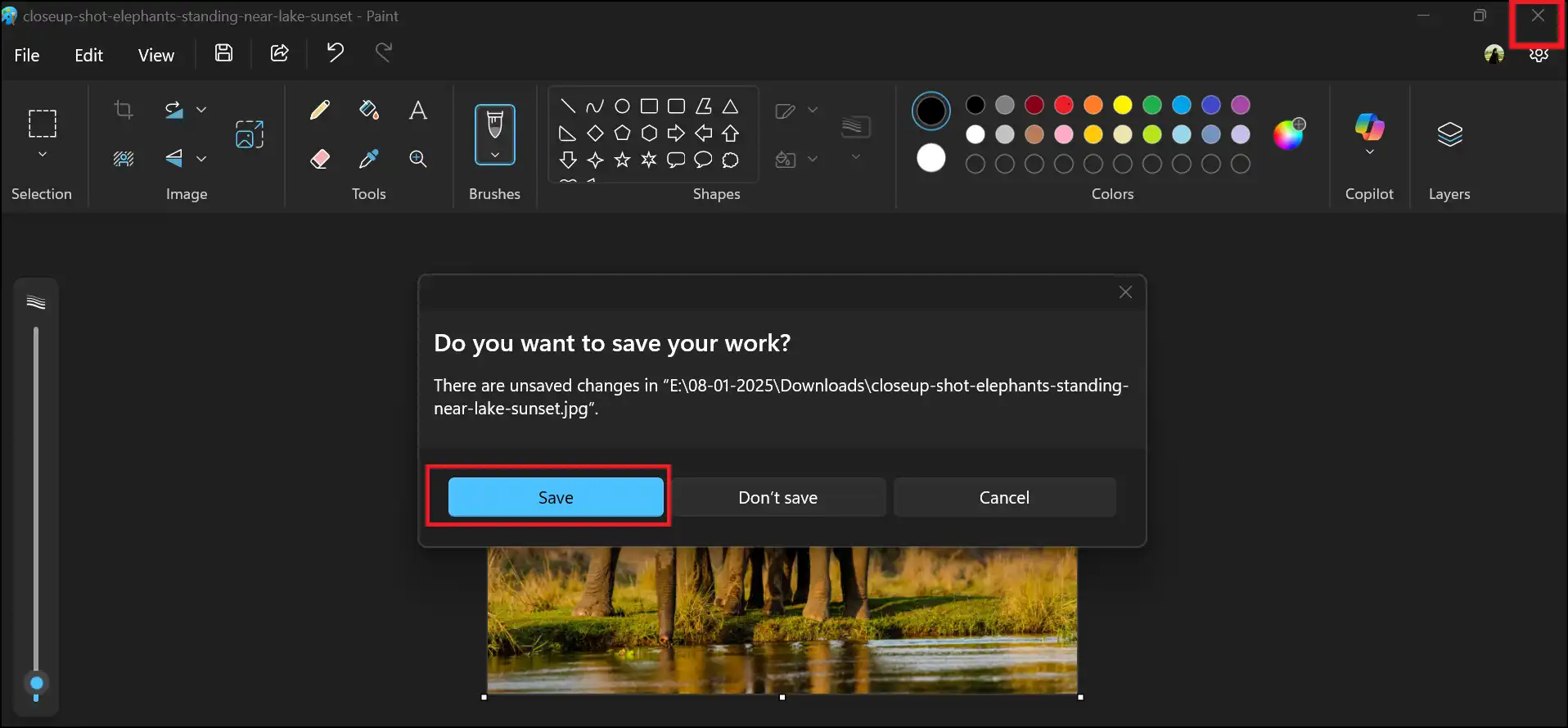 Tap on Close and Save to create compressed JPG file