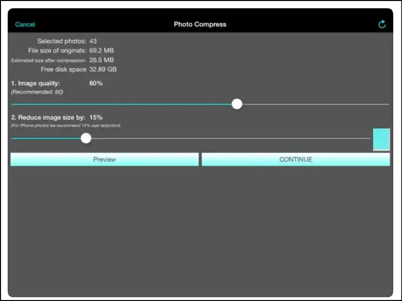 Adjust image quality and resize ratios to reduce JPEG dimensions on Mac