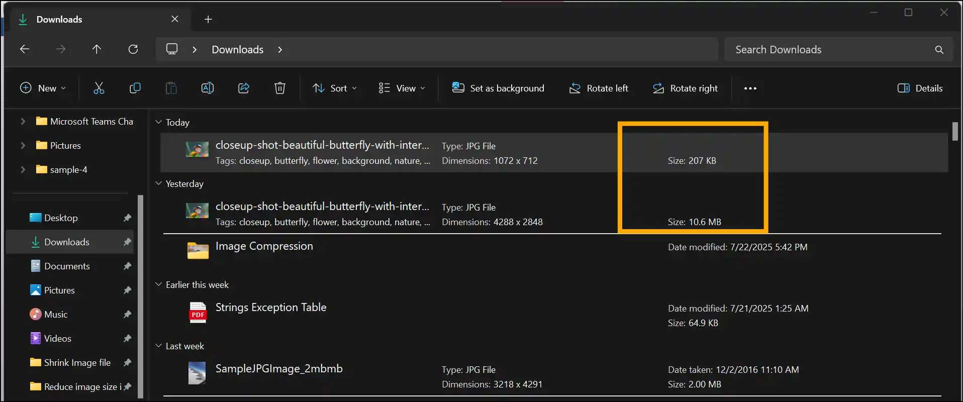 Access JPEG file with reduced image file size