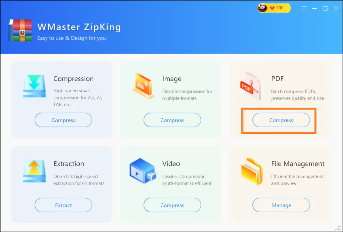 Launch WMaster ZipKing and tap on PDF Compress to compress word file