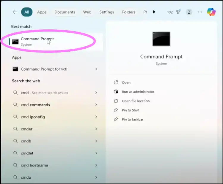 Click command prompt to open Terminal to fix zip file with Winzip