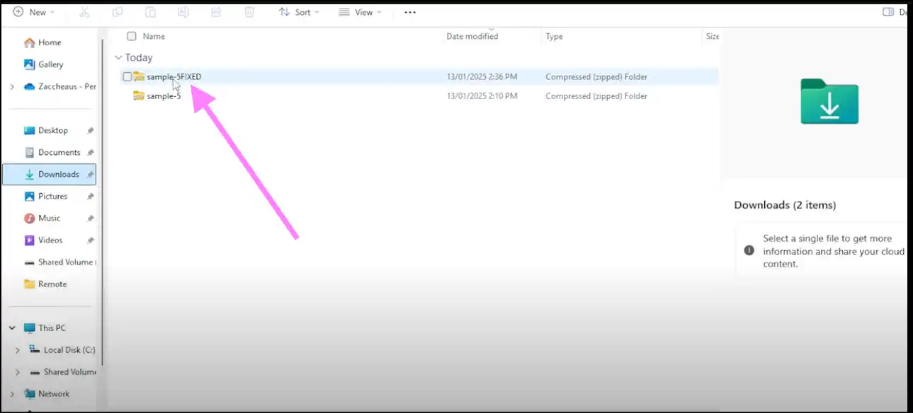 Access the fixed zip file using Winzip Command Line