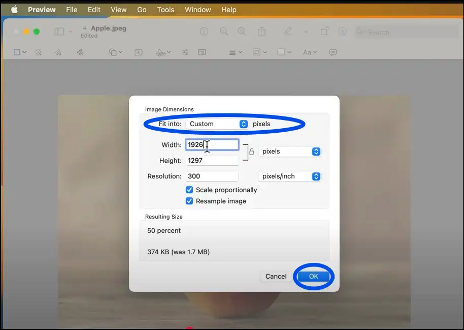 Custom select dimensions and pixels for resized photo for Instagram