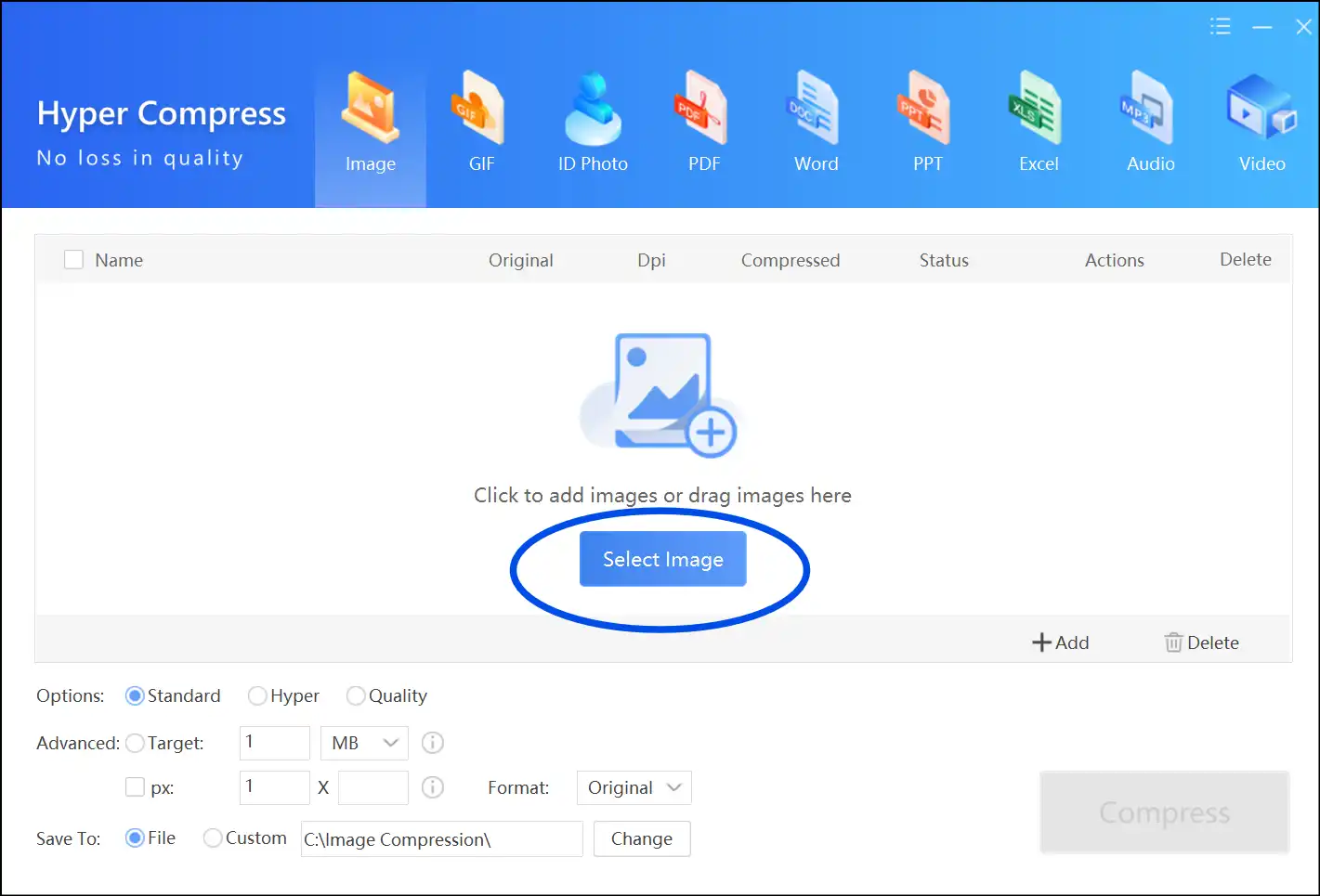 Select Image to resize photos for instagram with WMaster Zipking