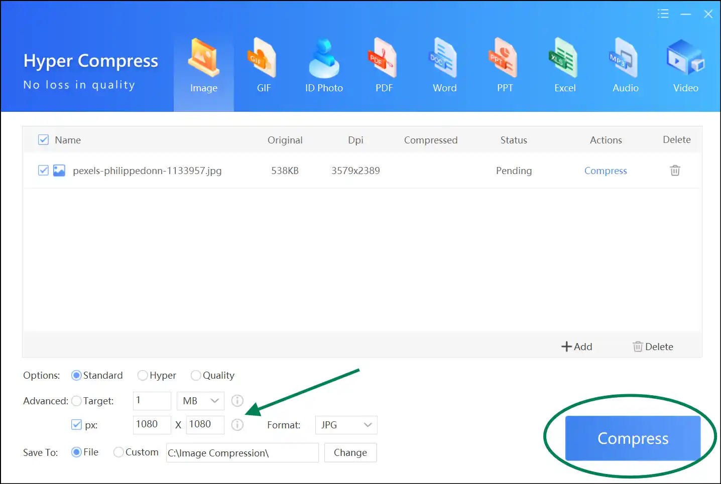 Input custom dimensions to resize photo for Instagram using Zipking