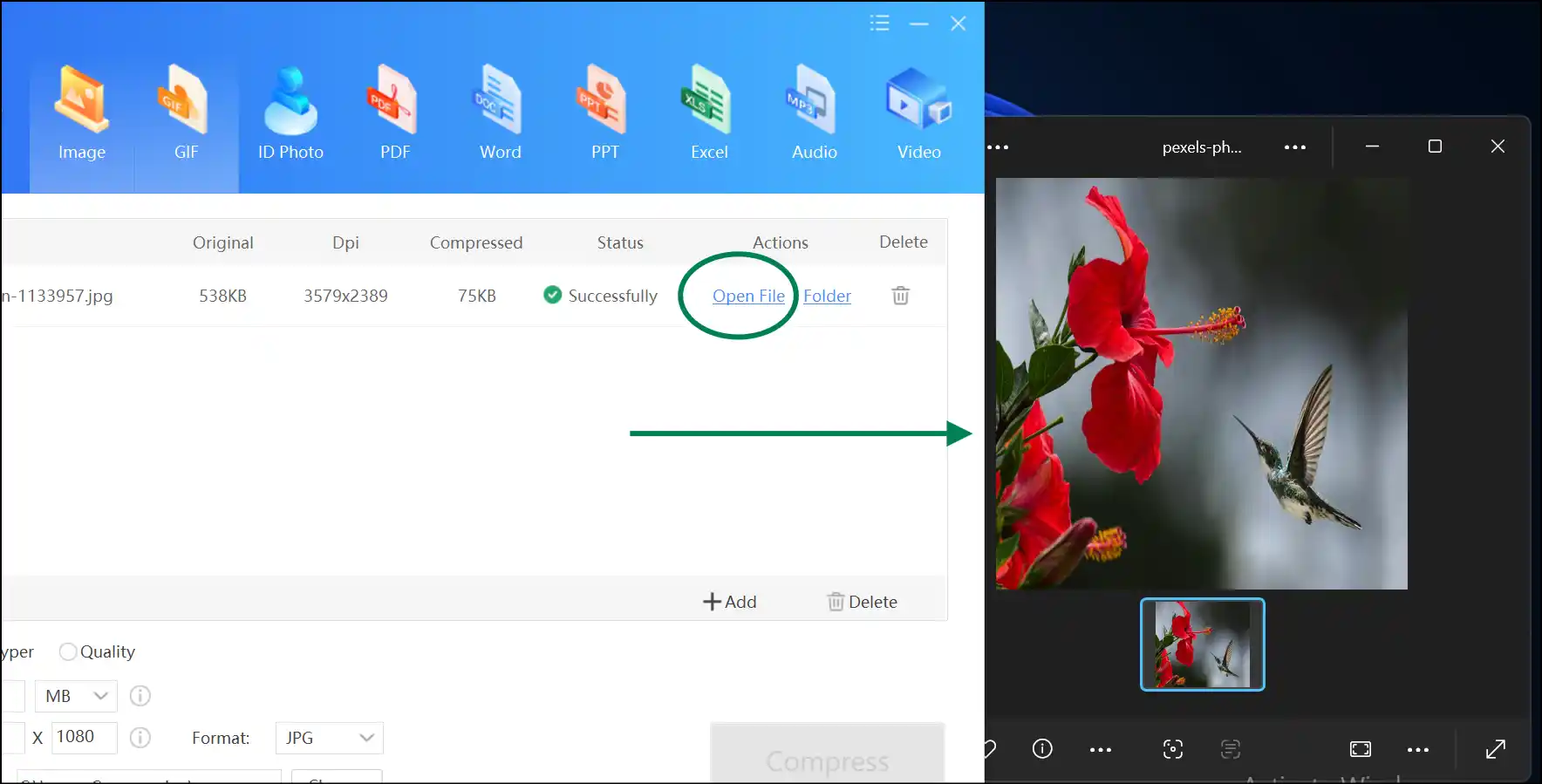 Access resized photo without losing quality for Instagram