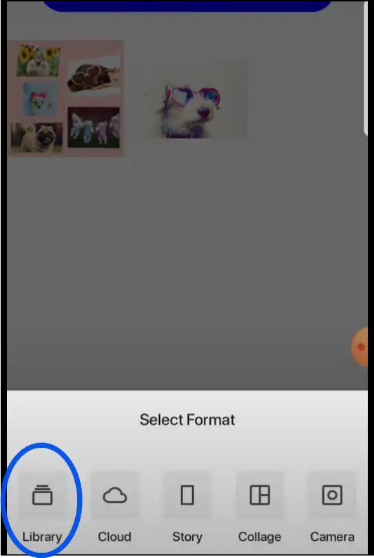 Tap on Library to select photo to resize it for Instagram on Android