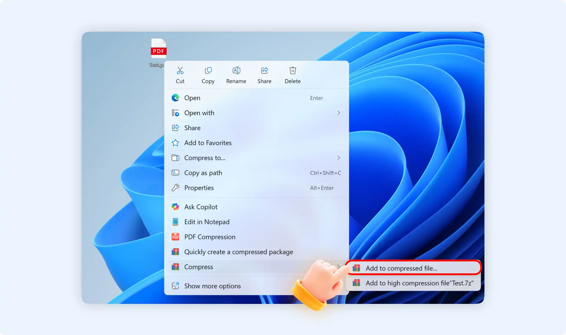 Select add to compressed file