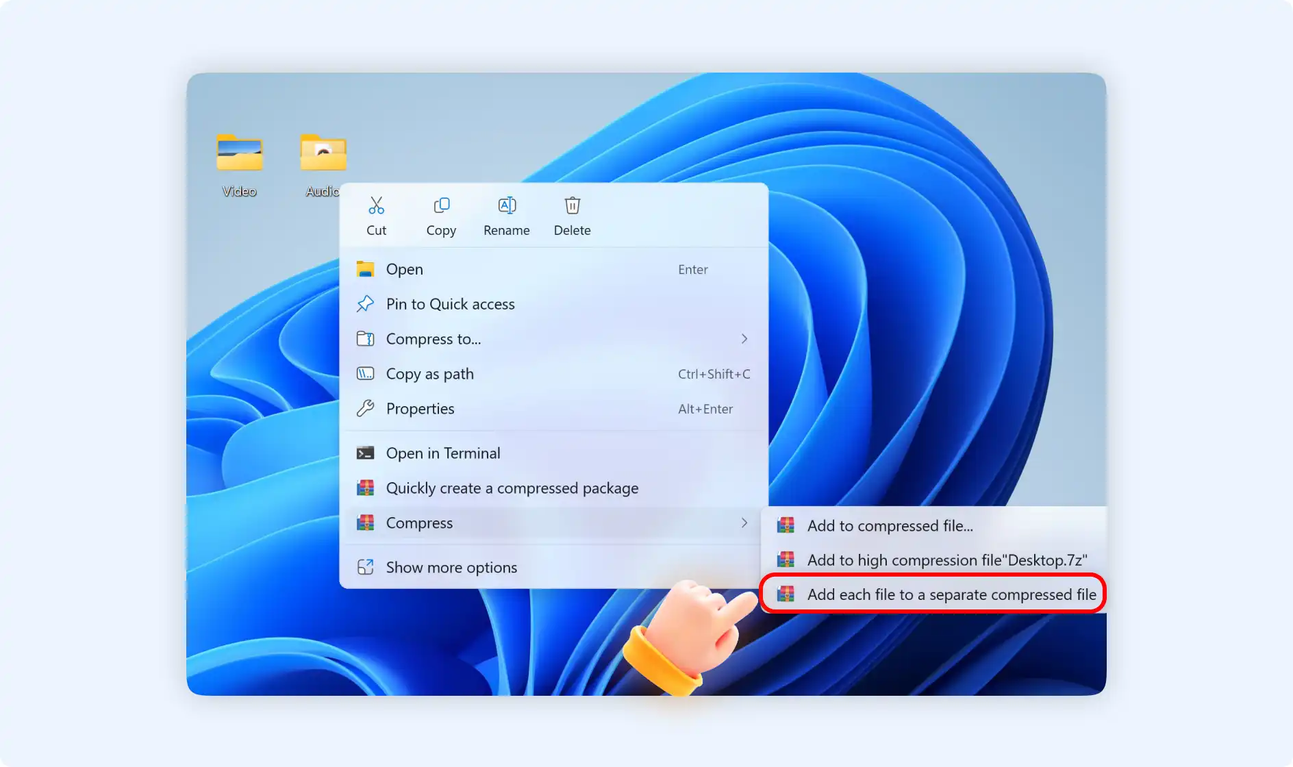 select add each file to a separate compressed file
