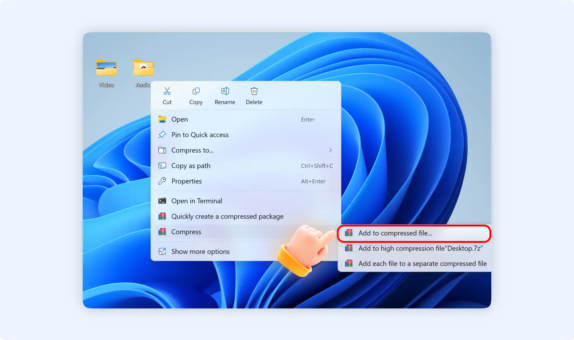 Select add to compressed file