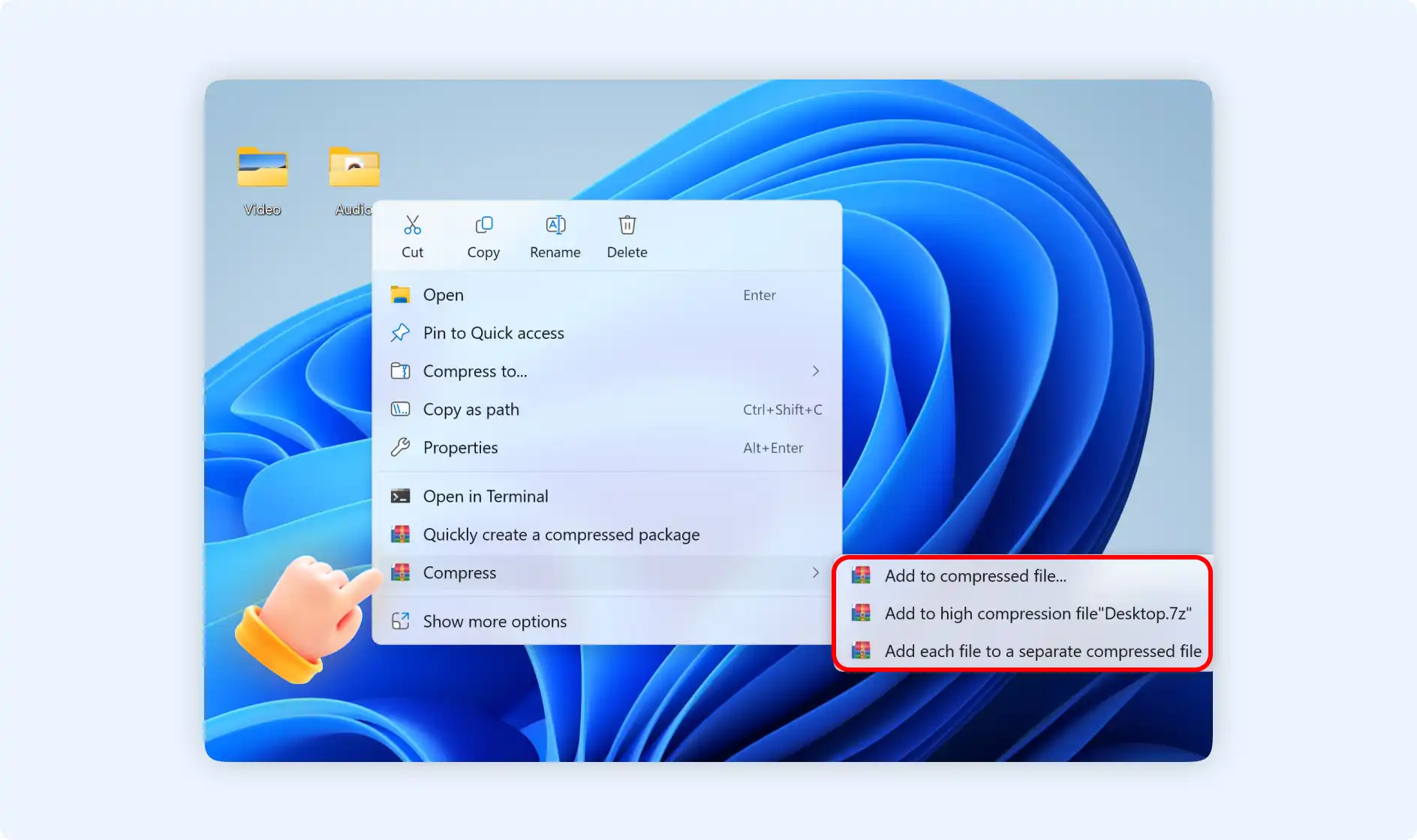 Right-click folders to choose compress