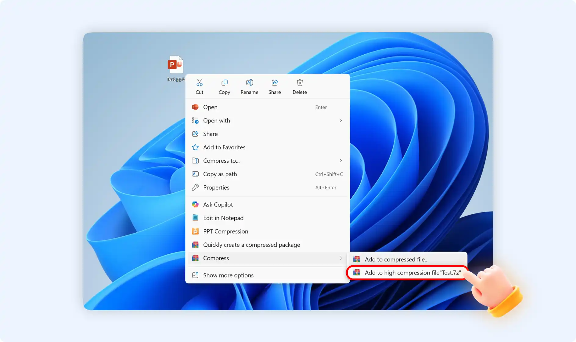 choose add to compressed file