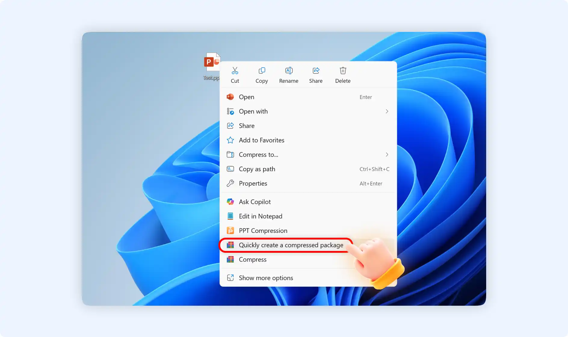 choose quickly create a compressed package
